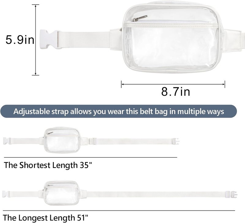 Veckle Clear Fanny Pack Stadium Approved - Plus Size Only 35" - 51" Transparent Belt Bag for Women Crossbody Clear Bag for Stadium Events for Sports Concerts, White - Image 4